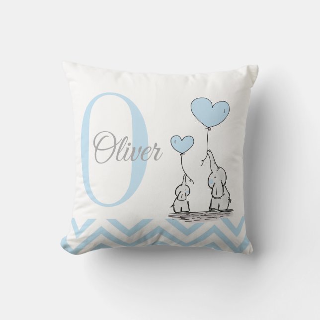 Almohada Personalizada de Niño Elefante Azul Paste (Anverso)