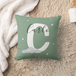 Almohada Personalizada de Nombre de Bebé Verde Sal