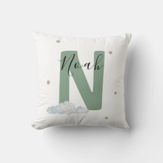 Almohada Personalizada de Nombre de Bebé Verde Sal