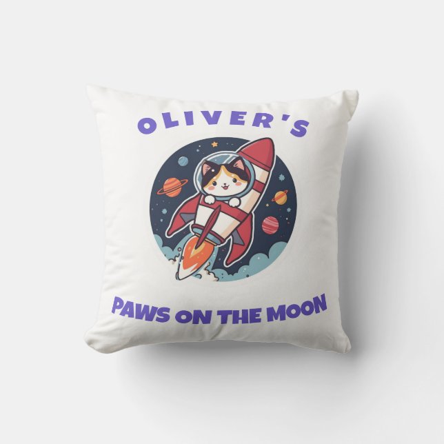 Almohada personalizada de Oliver's Rocket Cat (Anverso)