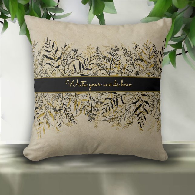 Almohada personalizada de oro y negro botánico vin (Subido por el creador)