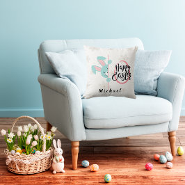 Almohada personalizada de Pascua con conejo azul