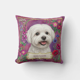 Almohada personalizada de perro maltés con flores
