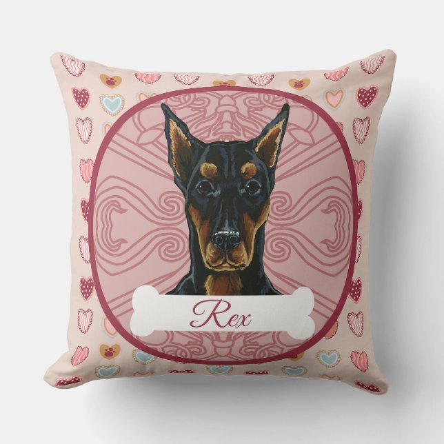 Almohada personalizada de San Valentín para Doberm (Anverso)
