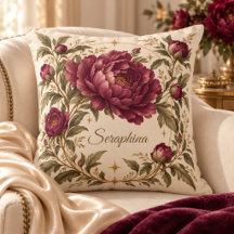 Almohada personalizada de terciopelo burdeos y peo