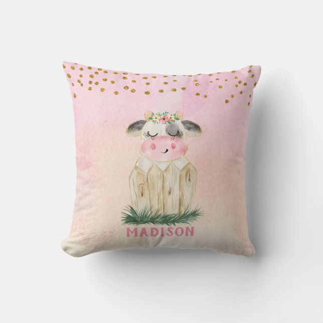 Almohada personalizada de ternera rosa dorado ador (Anverso)