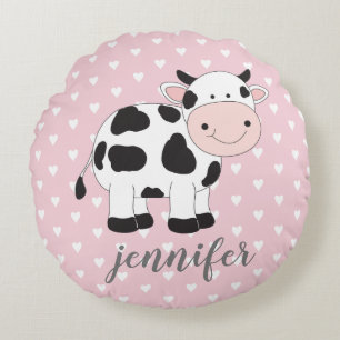 almohada personalizada de vaca de corazón rosado