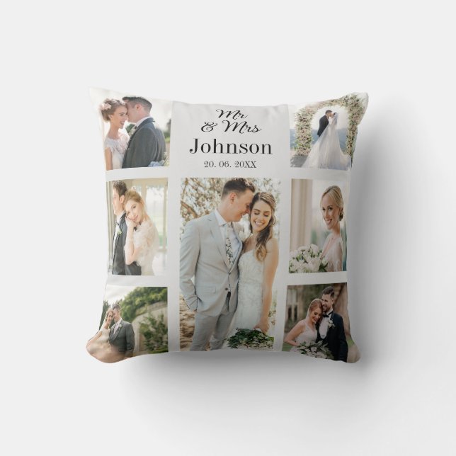 Almohada personalizada de varias fotos de boda fam (Anverso)