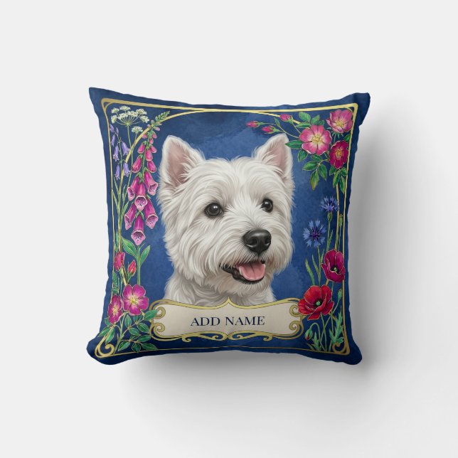 Almohada personalizada de West Highland Dog azul f (Anverso)
