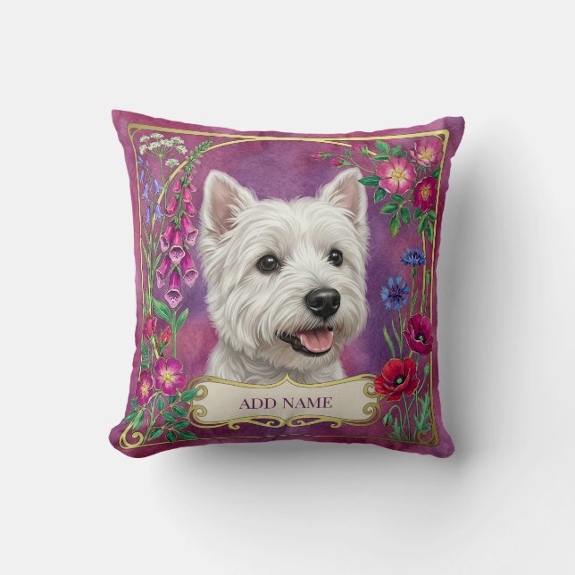 Almohada personalizada de West Highland Dog con fl (Anverso)