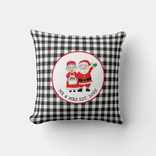 Almohada personalizada del Sr y la Sra Santa Claus (Anverso)