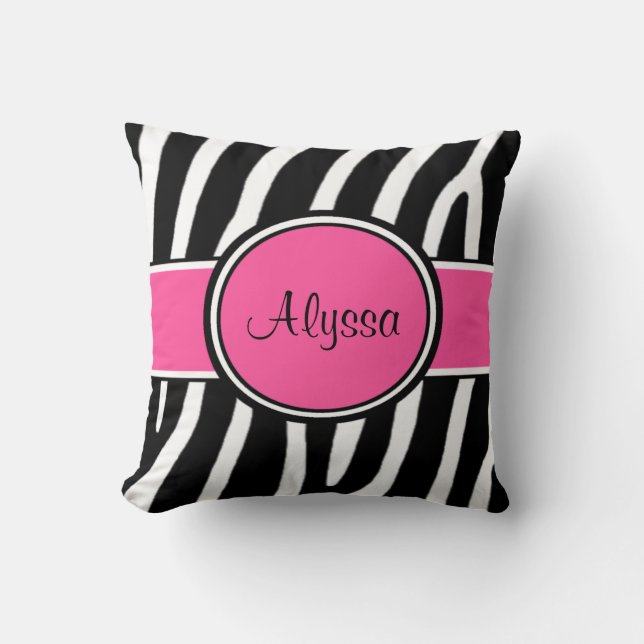 Almohada personalizada estampado de zebra rosado (Anverso)