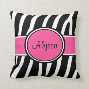 Almohada personalizada estampado de zebra rosado