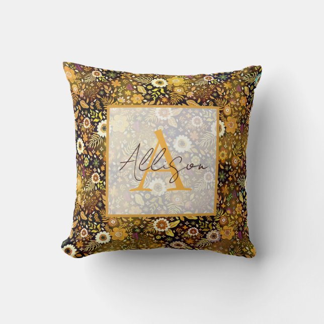 Almohada personalizada floral de otoño dorado (Anverso)