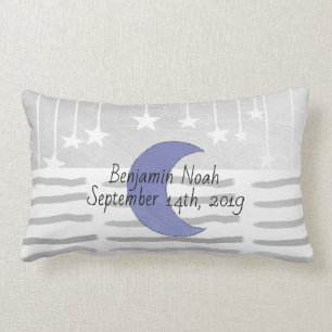 Almohada personalizada gris y azul de la luna y la