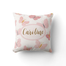 Almohada Personalizada Mariposa Rosa Con Nombre