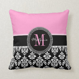 Almohada personalizada monograma negro del rosa
