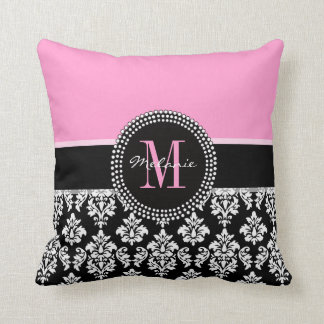 Almohada personalizada monograma negro del rosa