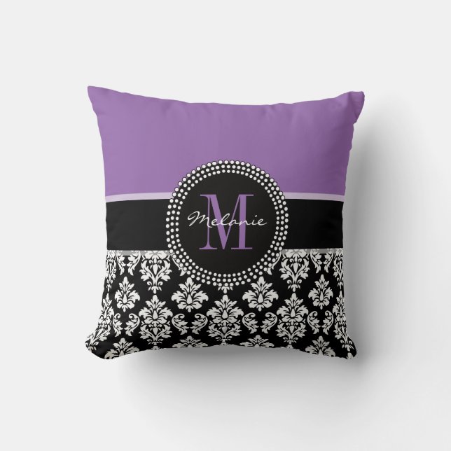 Almohada personalizada monograma púrpura negro del (Anverso)