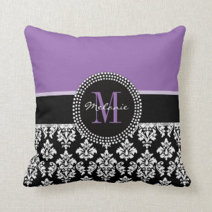 Almohada personalizada monograma púrpura negro del