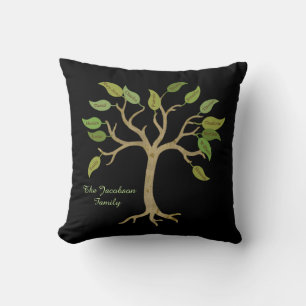 Almohada personalizada negro del árbol de familia