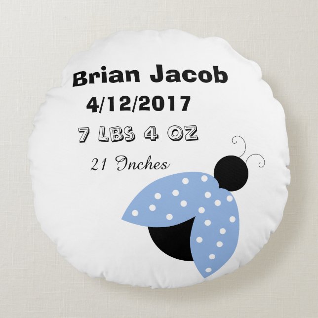 Almohada Personalizada Niño Bebé Mariquita Azul (Anverso)