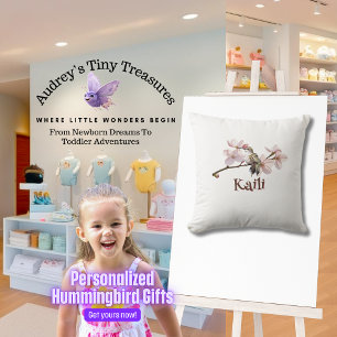 Almohada personalizada para bebé con colibrí