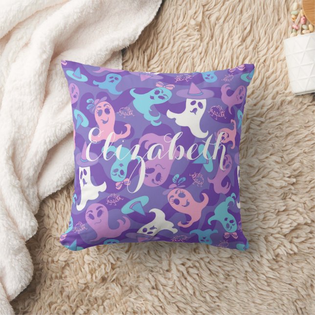 Almohada personalizada Purple Ghosts de Halloween (Manta)