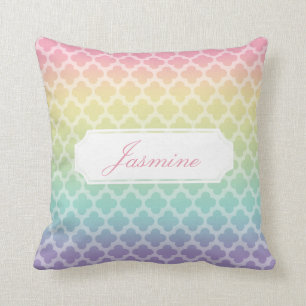 Almohada personalizada Quatrefoil del arco iris