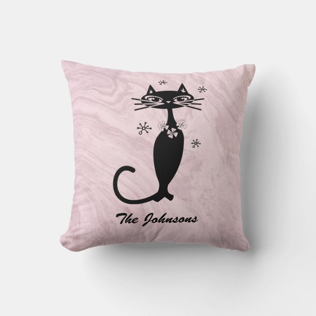 Almohada personalizada Retro Atomic Black Cat (Anverso)