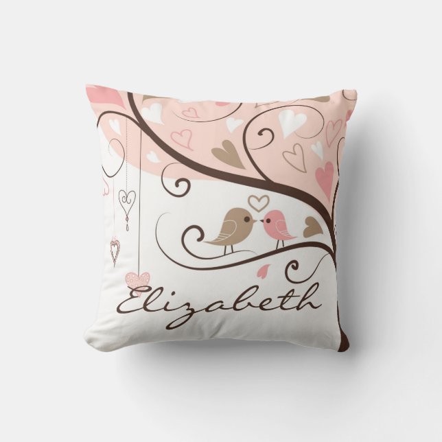 Almohada personalizada rosa y marrón de aves amoro (Anverso)