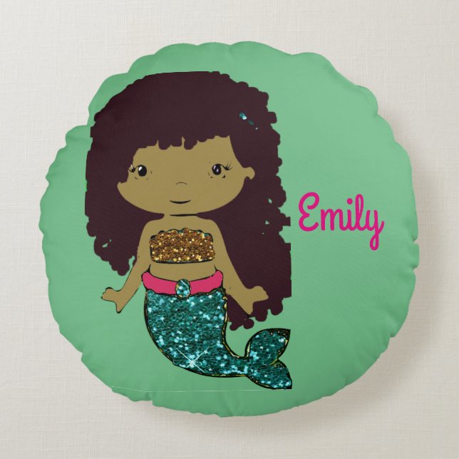 Almohada personalizada Turqouise y Sirena de Oro (Anverso)