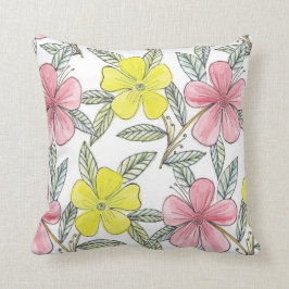 almohada pintada a mano de la flor de la acuarela