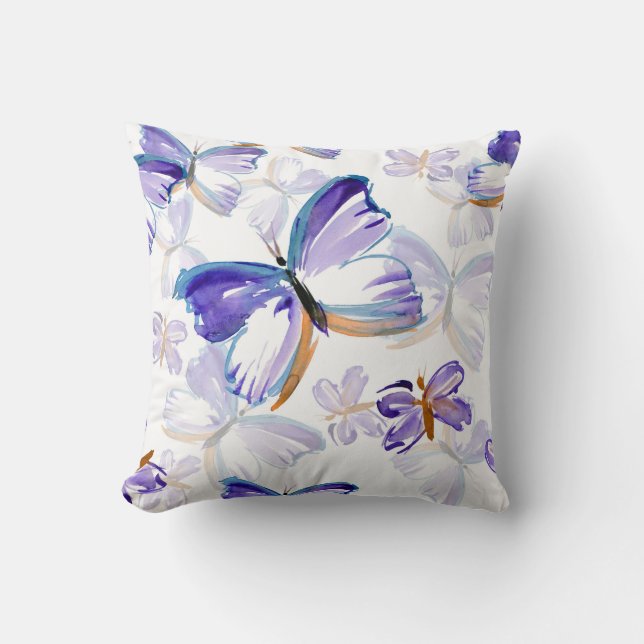 Almohada pintada púrpura de las mariposas (Anverso)