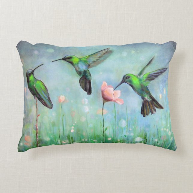 Almohada Primavera Colibríes en Campo de Dientes d (Anverso)