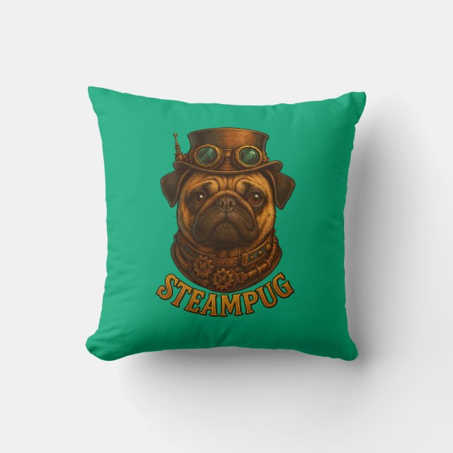 Almohada Pug Steampunk Arte de perro retro vintage (Anverso)