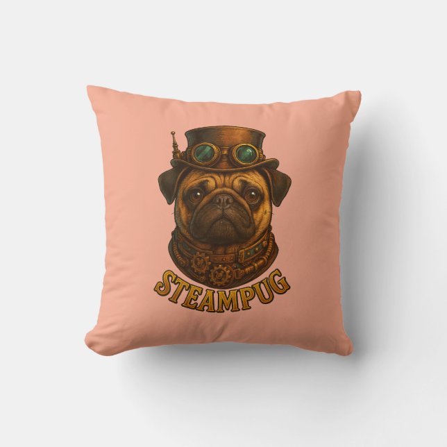 Almohada Pug Steampunk Arte de perro retro vintage (Anverso)