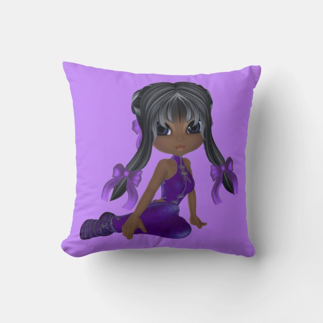 Almohada púrpura afroamericana linda del chica (Anverso)
