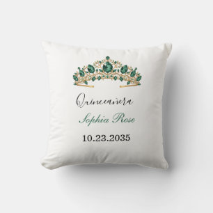 Almohada Quinceañera Corona de Oro Verde Esmeralda