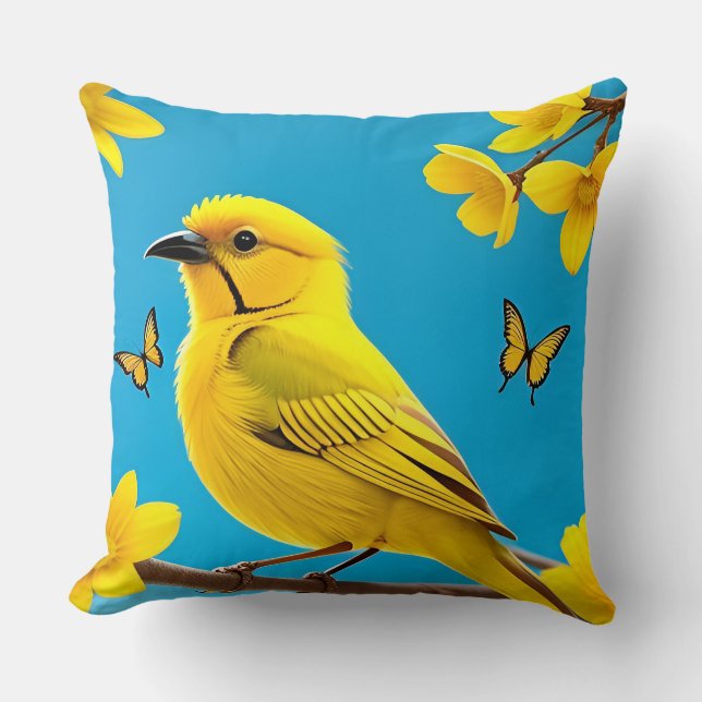 🌿 Almohada Rama de Pájaro Amarillo Floral Decorac (Anverso)