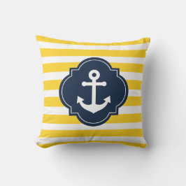 Almohada rayada azul del ancla náutica blanca y