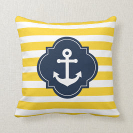 Almohada rayada azul del ancla náutica blanca y