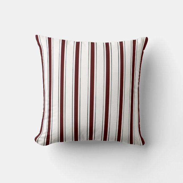 Almohada rayada blanca, gris y marrón (Anverso)