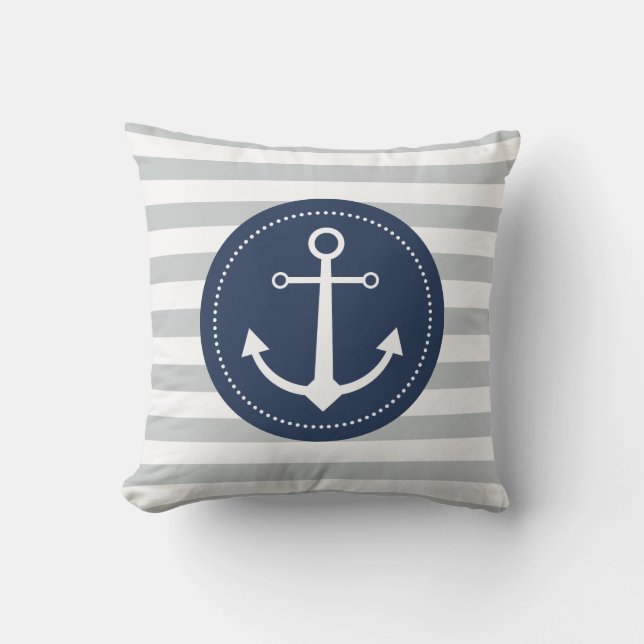 Almohada rayada gris y azul del ancla (Anverso)