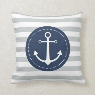 Almohada rayada gris y azul del ancla