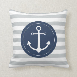 Almohada rayada gris y azul del ancla