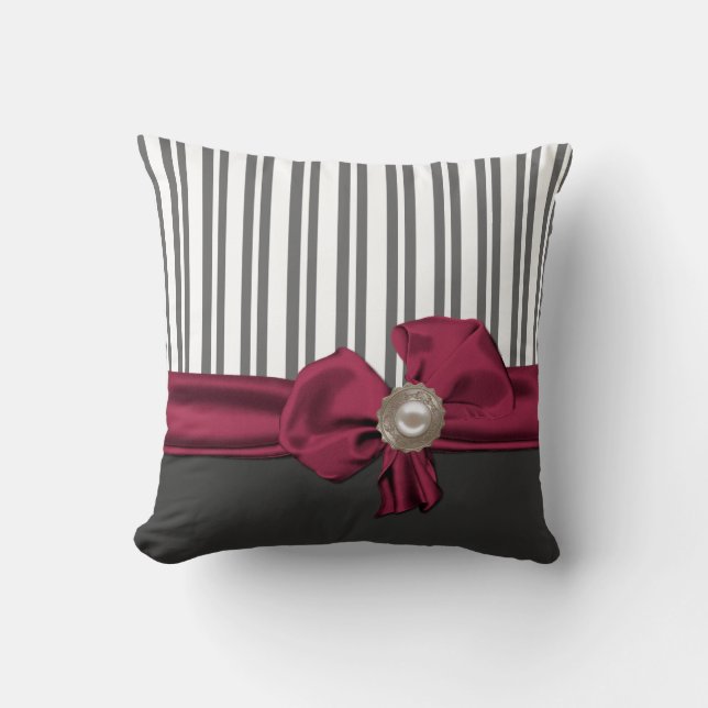 Almohada rayada gris y blanca elegante (Anverso)