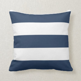 Almohada rayada náutica del azul marino y blanca