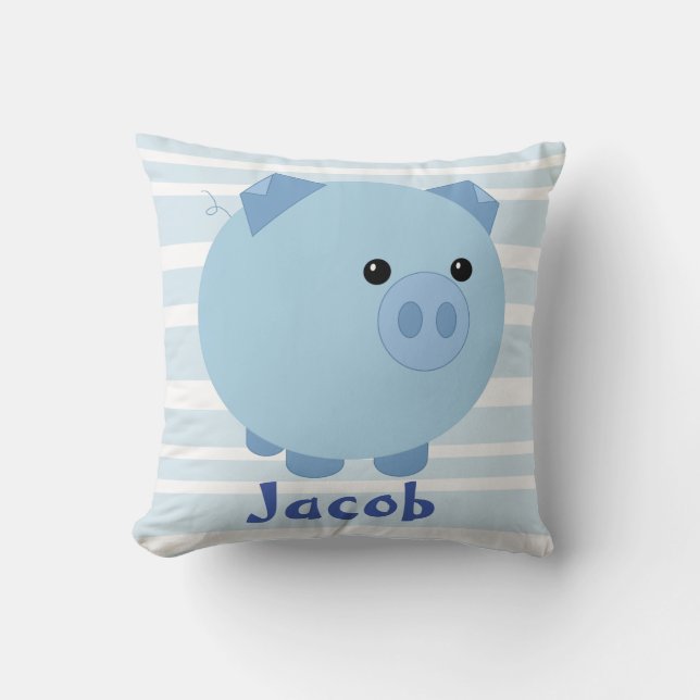 Almohada rechoncha azul linda del cerdo (Anverso)