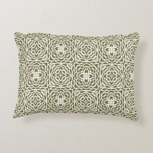 Almohada rectangular de encaje floral oliva geomét (Reverso)